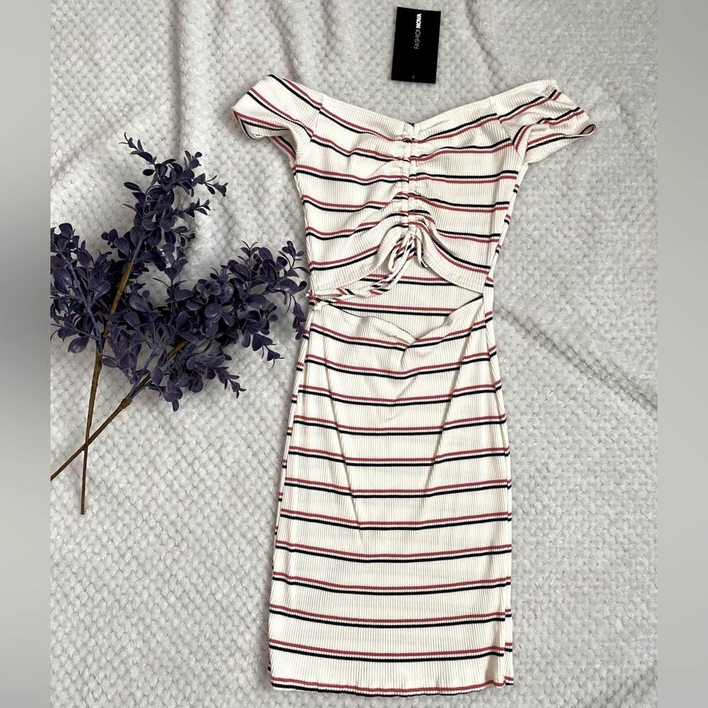 Stripes White Fitted Dress